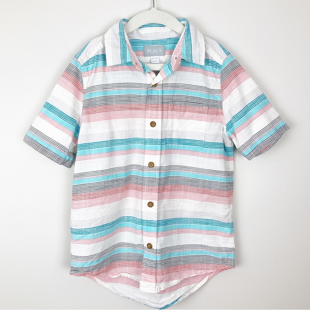 The Children Place - Medium Boys Striped Short Sleeve Botton Down Shirt